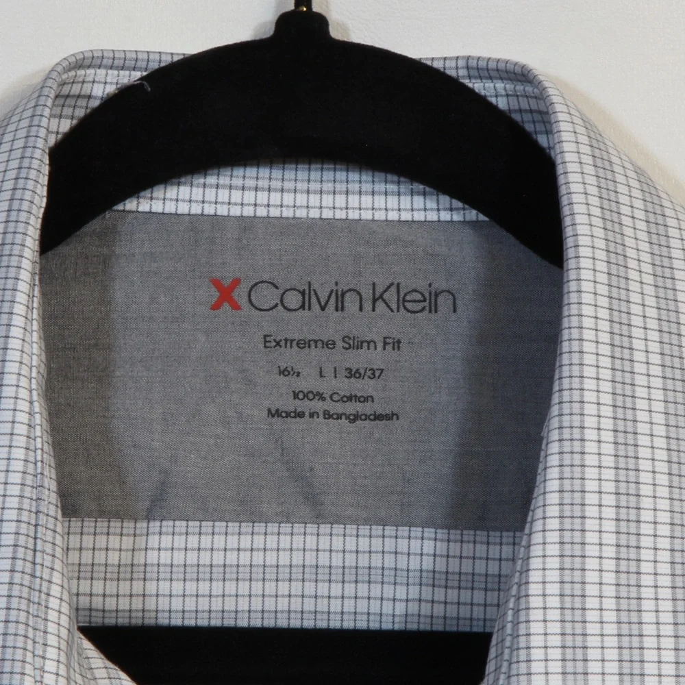 Calvin Klein Extreme Slim Fit White Box Pattern Long Sleeve Button-down Shirt